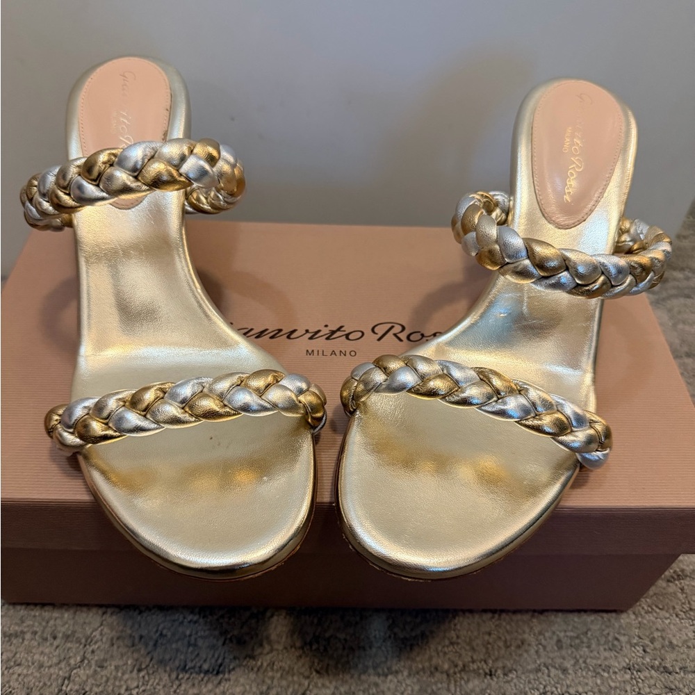 Gianvito Rossi Metallic Gold Braided Heels